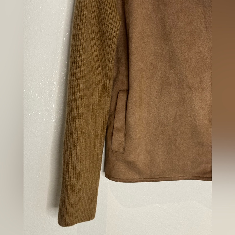 Ann Taylor Knit-Sleeve Faux Suede Moto Jacket – XS – Camel Tan - Picture 4 of 11